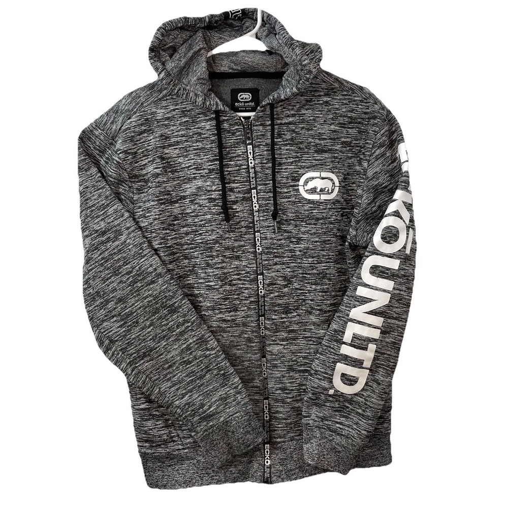 ECKO Unltd Logo AUTHENTIC Mens Medium Gray Zp Up Fleece Hoodie Sweatshirt